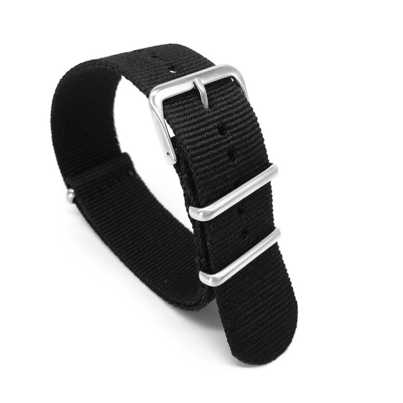 Nato Strap Nylon - Schwarzes Nylonarmband für 16 mm 18