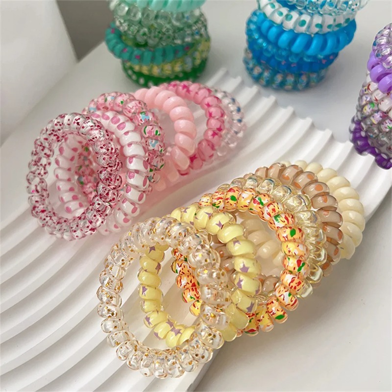 Silicone Band Women - 6 Stück Bunte Harz-Spiral-Haargummis Elastische Pferdeschwanzhalter